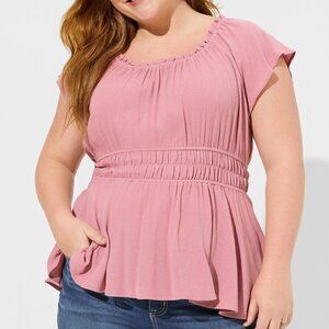 Torrid Pink Babydoll Washable Gauze Short Sleeve Top in Size 1 (14/16)